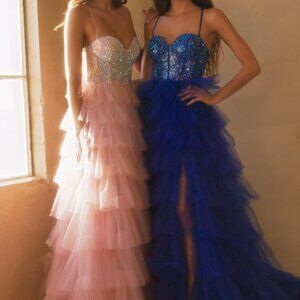 Beaded new long pageant ball gown. Prom gala black tie military formal dress